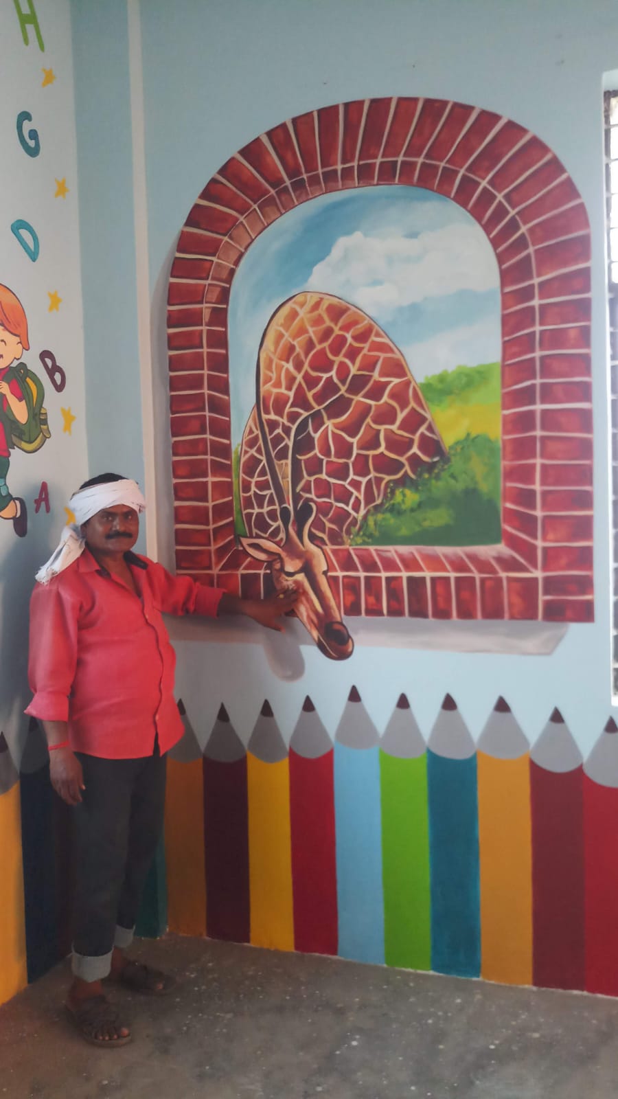 3D Giraffe Window Mural