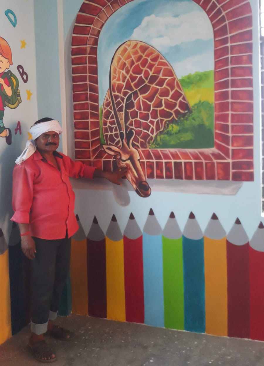3D Giraffe Illusion Wall Mural with Artist Riaz Harf
